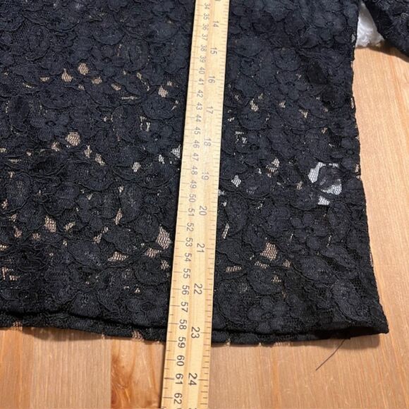 Womens Black Lace Scoop Neck Rayon Nylon See Thru LS Top Sz LG/XL - Made in USA - Picture 7 of 8
